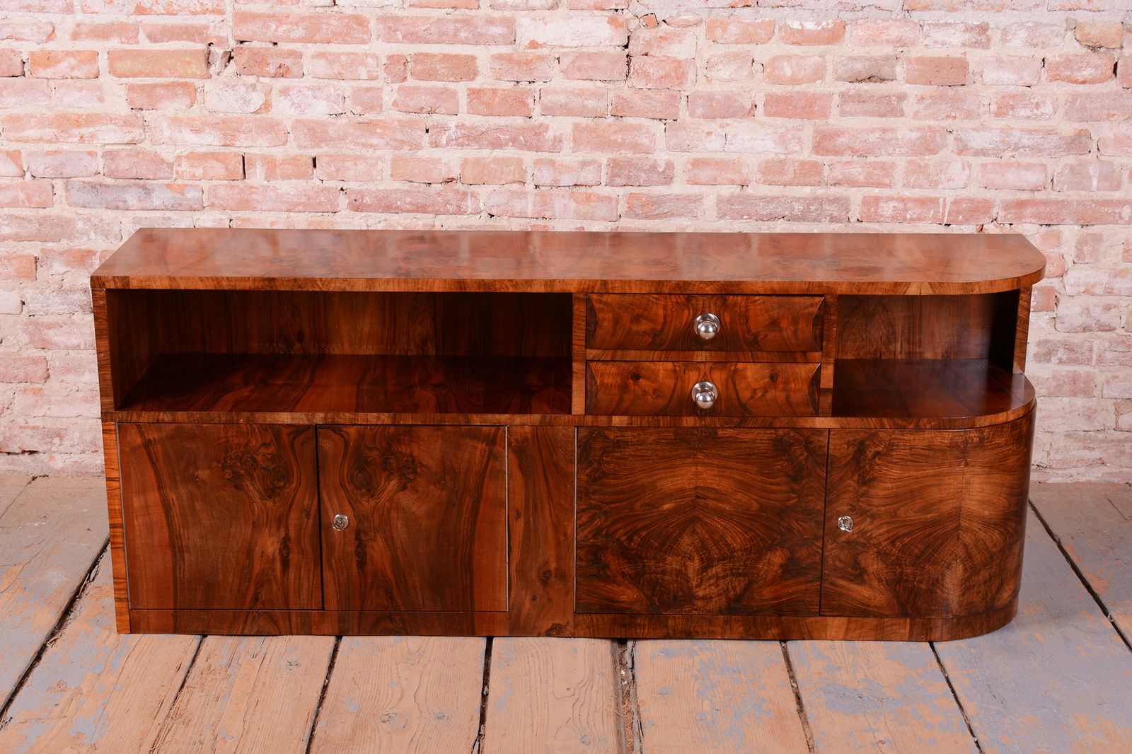 Restored Art Deco Buffet, Walnut, Chrome, Steel, Revived Polish, Czech, 1920s photo furniture