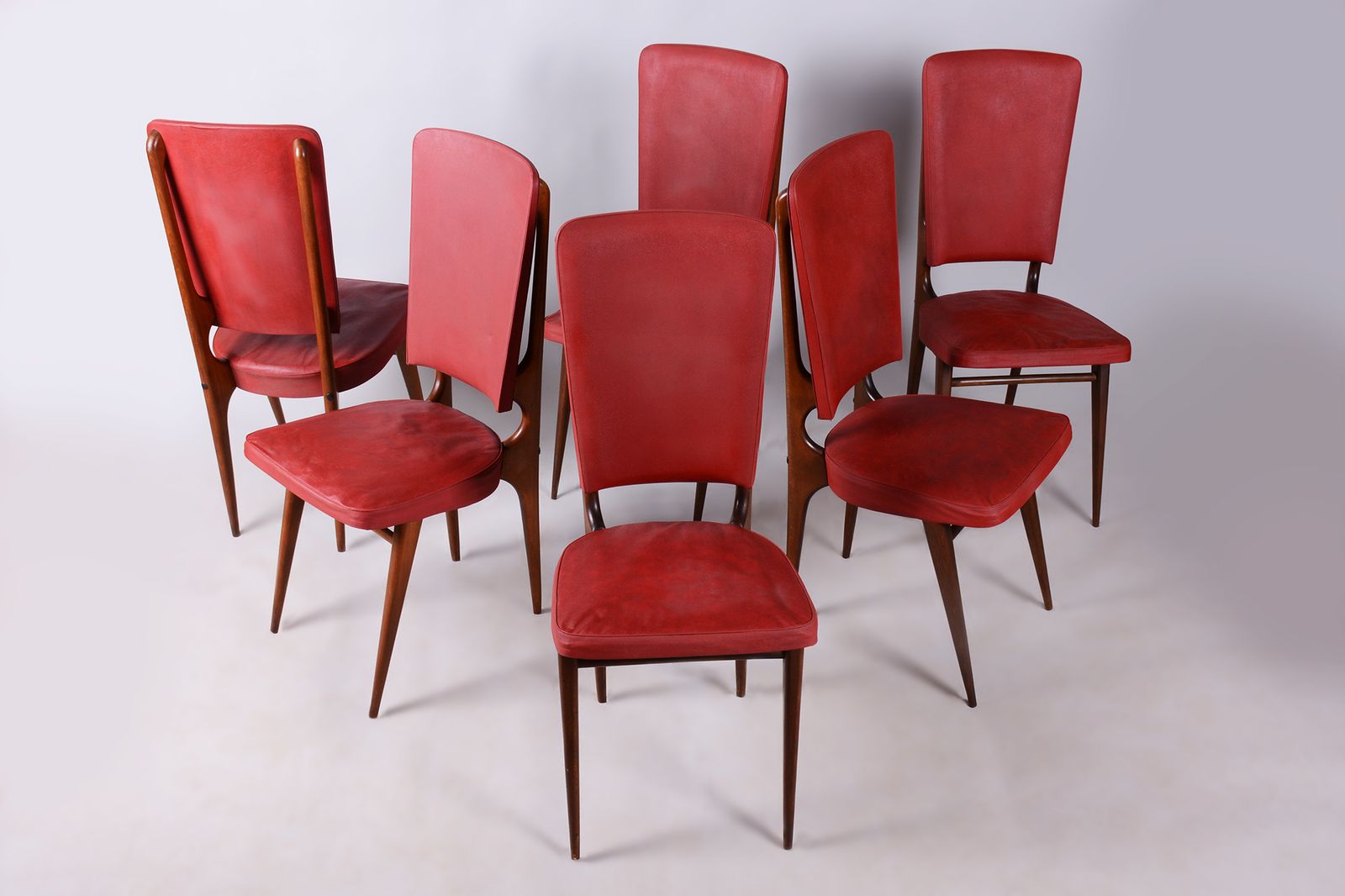Six Original Art Deco Chairs, By Jules Leleu For Stella, Polish, France, 1940s