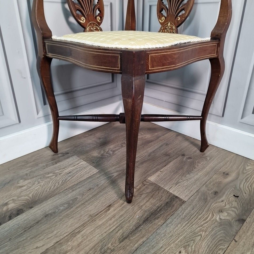 Furniture Antique Corner Chair Victorian Wooden Inlaid Carver Armchair Hall Mahogany photo