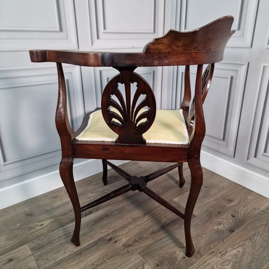 photo buy Antique Corner Chair Victorian Wooden Inlaid Carver Armchair Hall Mahogany