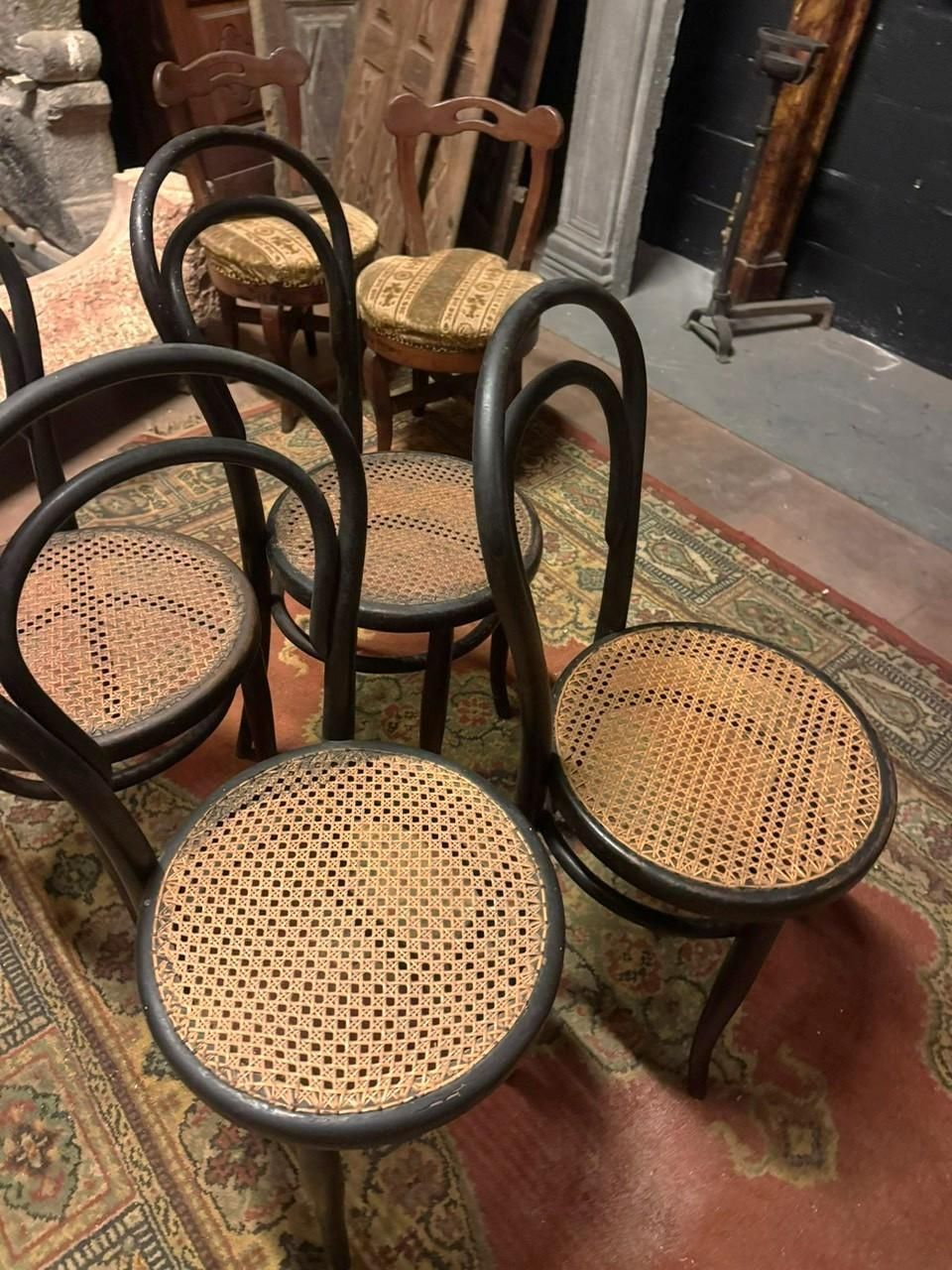 Set 4 Bentwood And Vienna Straw Chairs, J. & J. Khon Brand, Austria photo 1598.0
