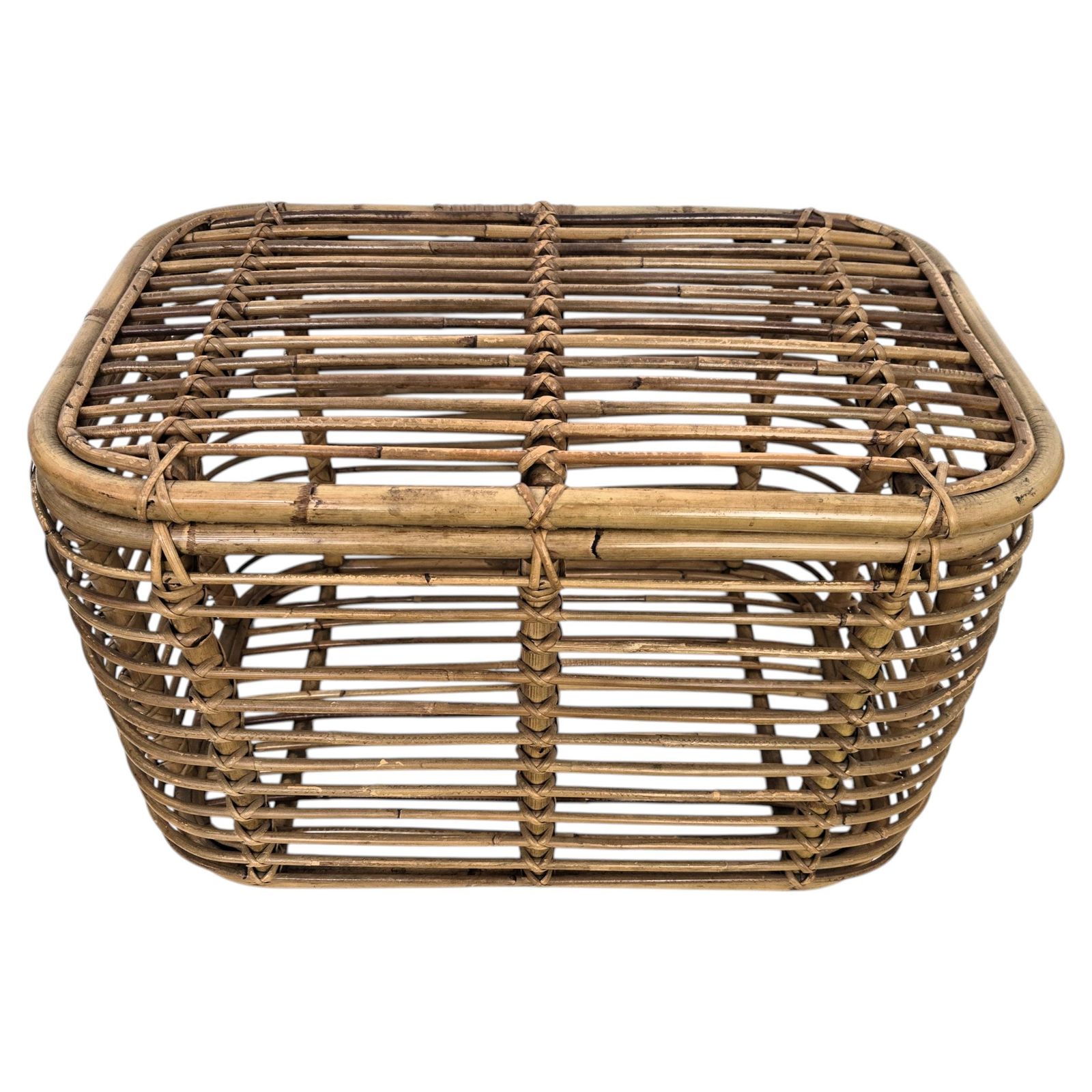 1960s Italian Designer Bamboo Rattan Bohemian French Riviera Basket Container