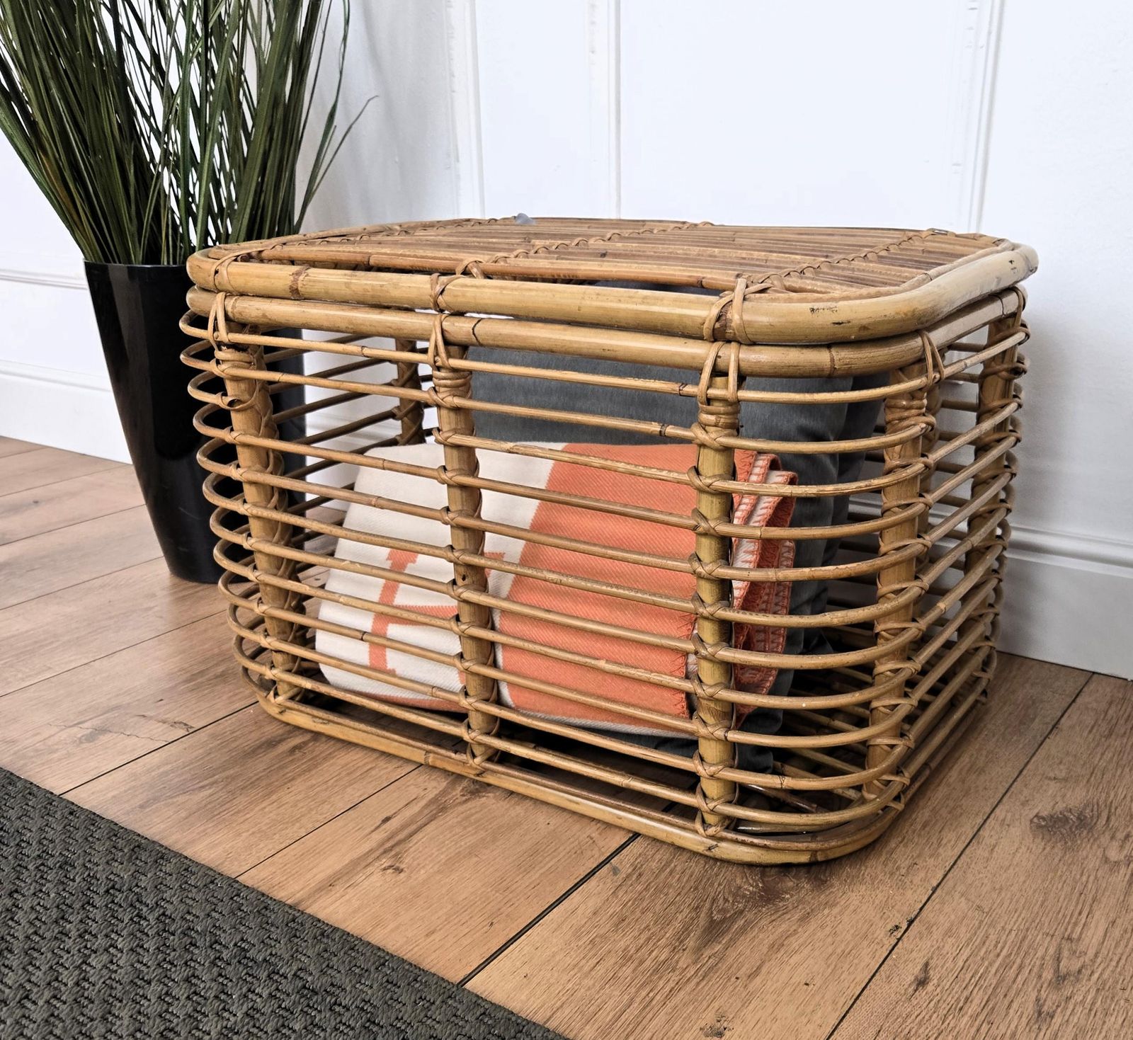 1960s Italian Designer Bamboo Rattan Bohemian French Riviera Basket Container photo Home Decor