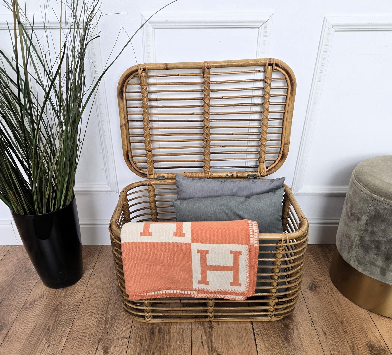 1960s Italian Designer Bamboo Rattan Bohemian French Riviera Basket Container photo 710.0
