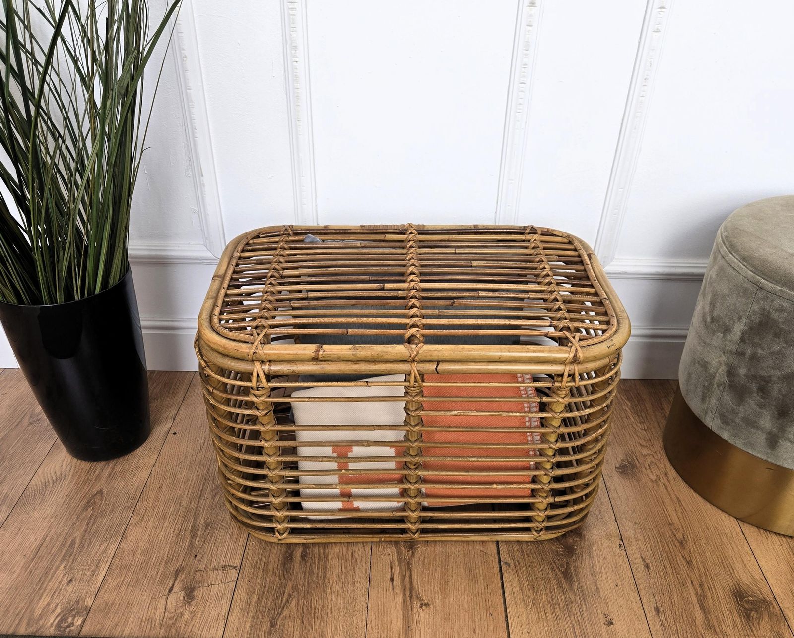 1960s Italian Designer Bamboo Rattan Bohemian French Riviera Basket Container photo vinterior