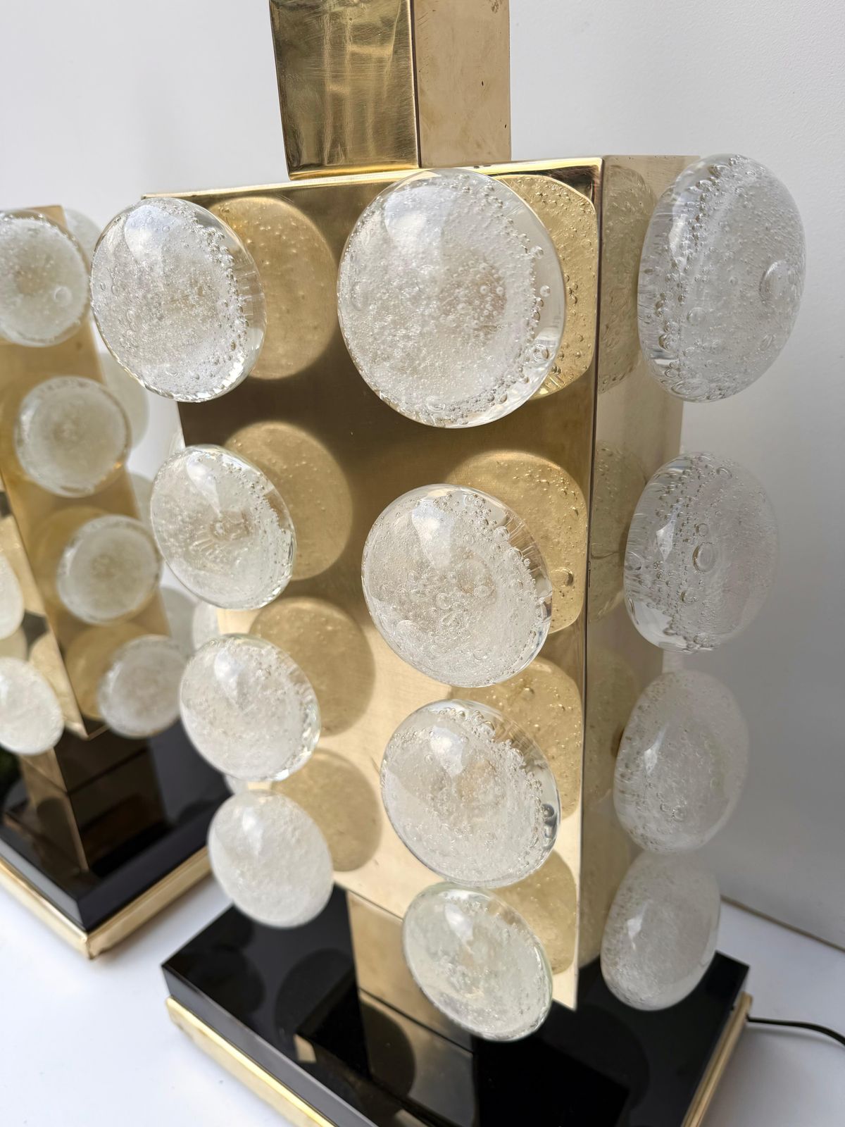 Contemporary Pair Of Brass And Murano Glass Macaroons Lamps, Italy photo buy