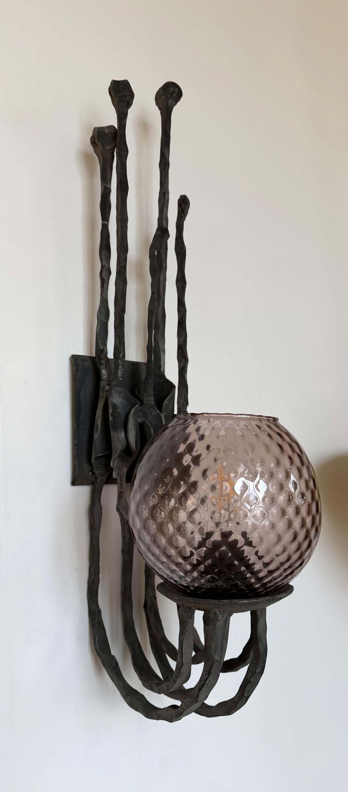 photo furniture Pair Of Wrought Iron And Glass Sconces By Pozzebon. Italy, 1970s