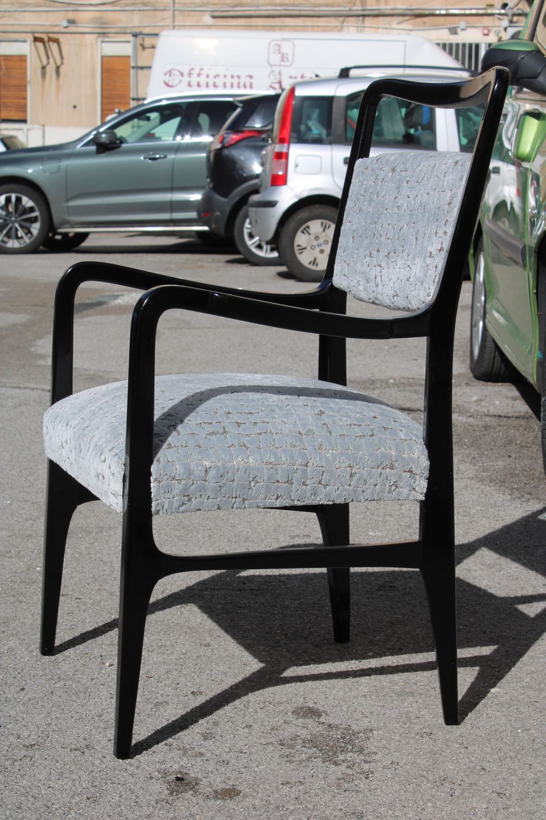1918.0 Black Wood And Fabric Desk Chair Italy Vittorio Dassi Gio Ponti Style photo