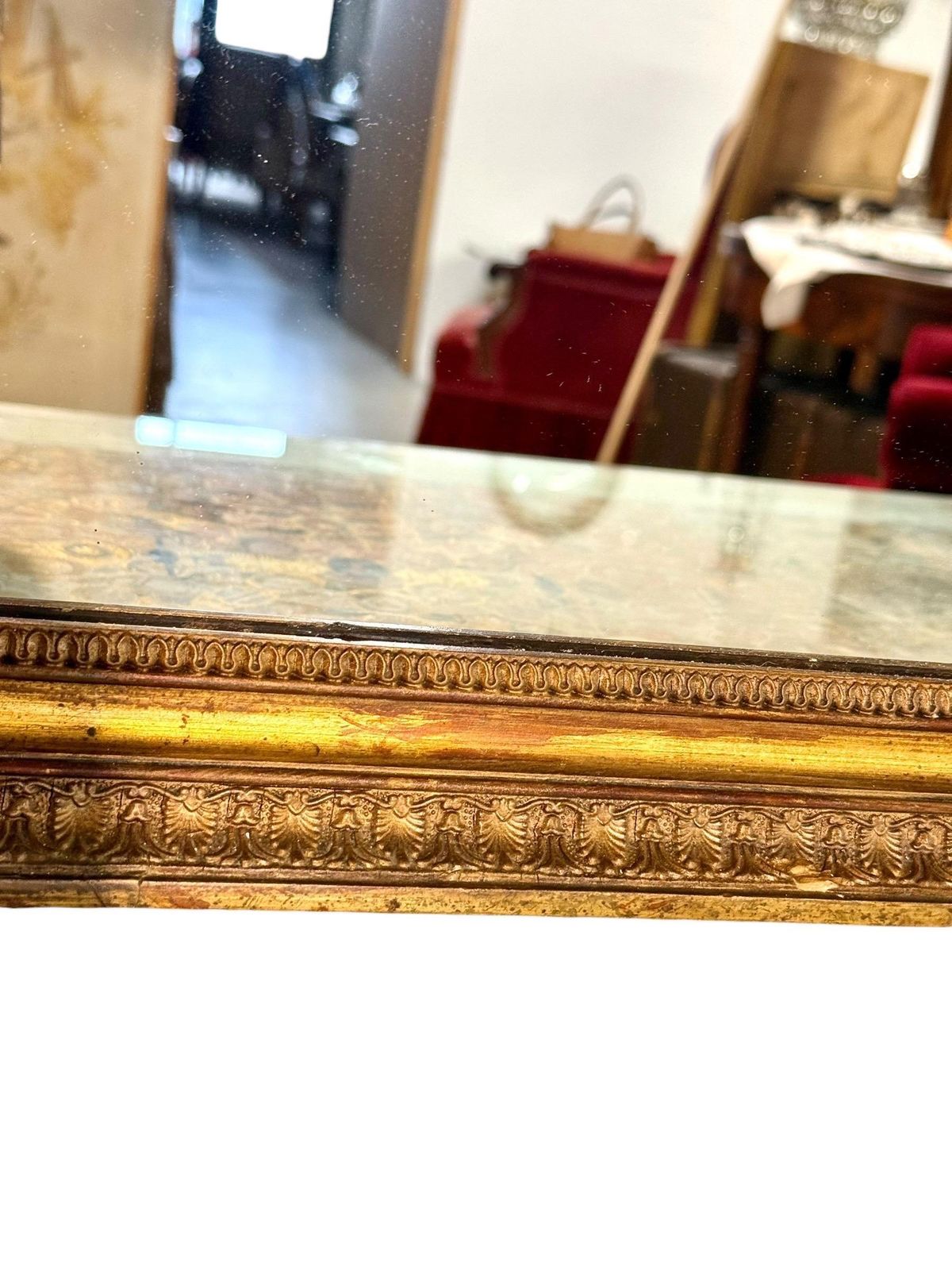 Empire Period Rectangular Giltwood Mirror, France 19th Century photo vintage
