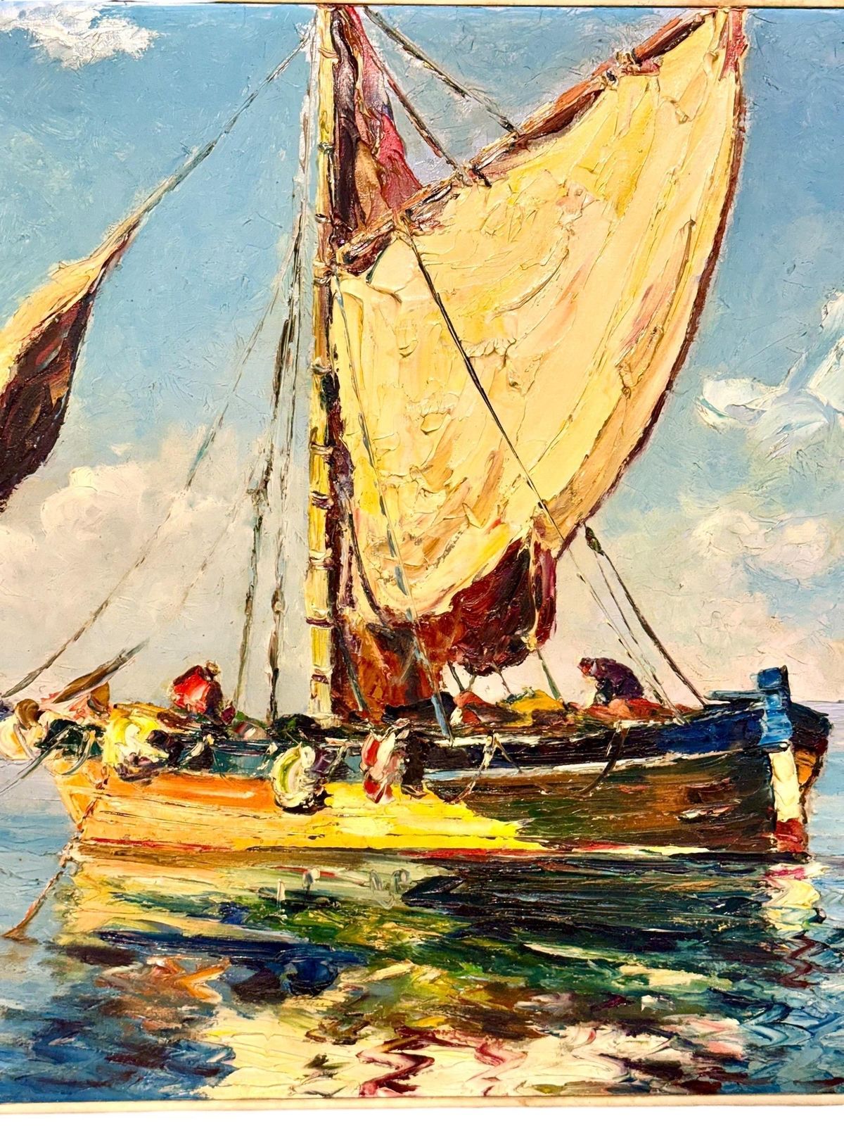 French Coastal Sailboats, Oil On Board By Bernard Régis, C. 1950s–60s photo furniture