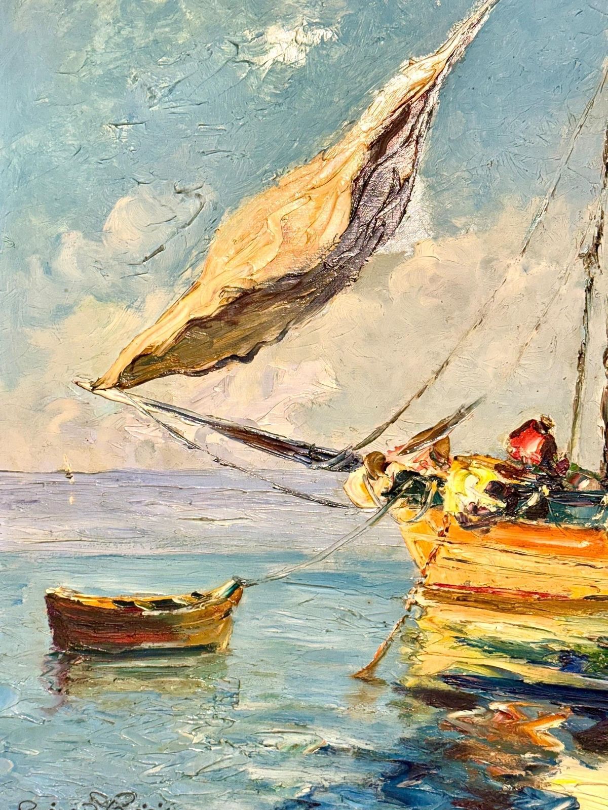 French Coastal Sailboats, Oil On Board By Bernard Régis, C. 1950s–60s photo vinterior