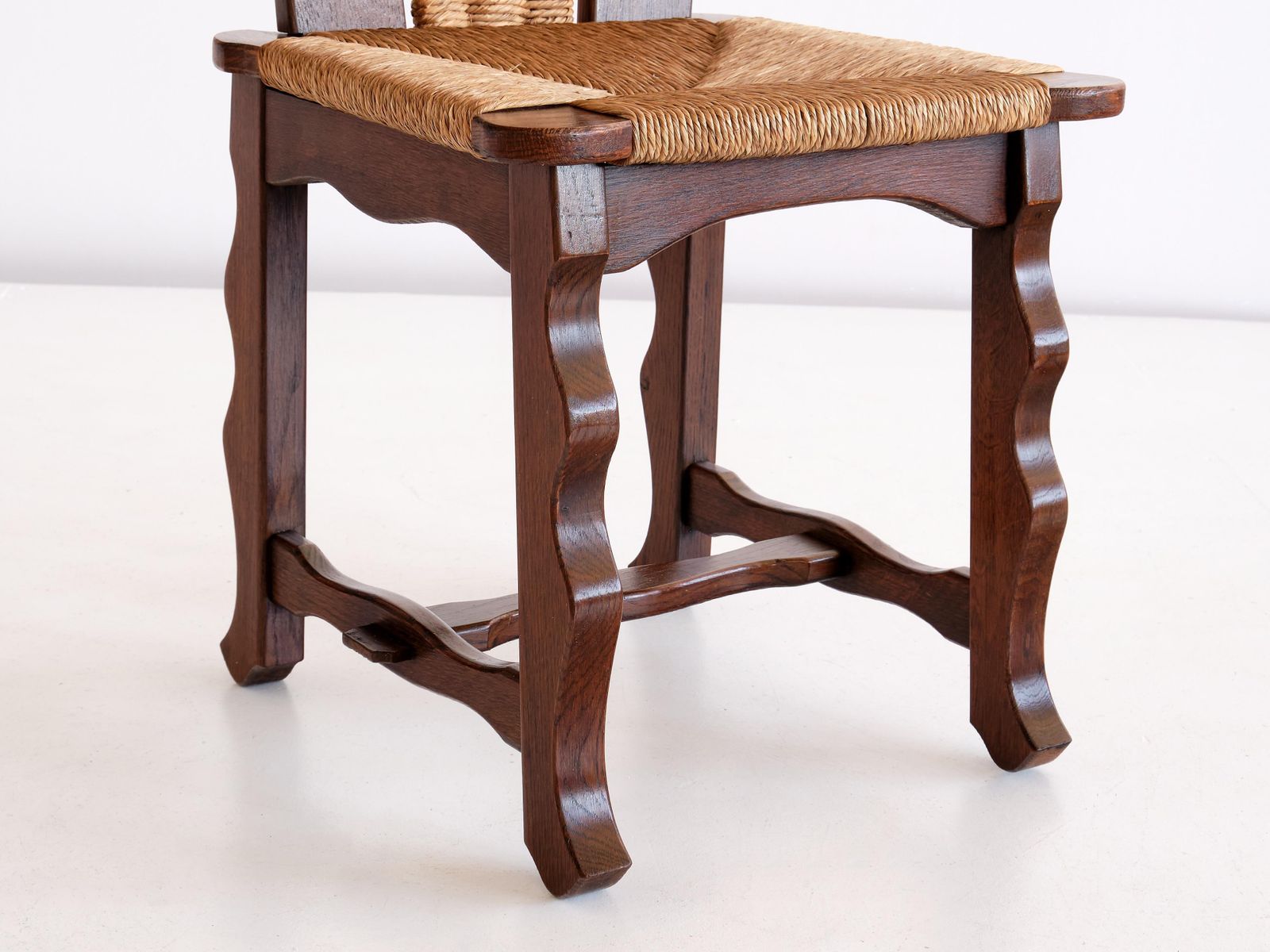 photo furniture Set Of Six Victor Courtray Attributed Dining Chairs In Oak And Rush, 1950s