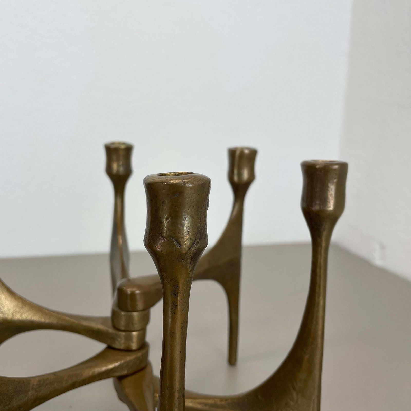 Large Midcentury Brutalist Bronze Candleholder By Michael Harjes, Germany, 1960 photo vinterior