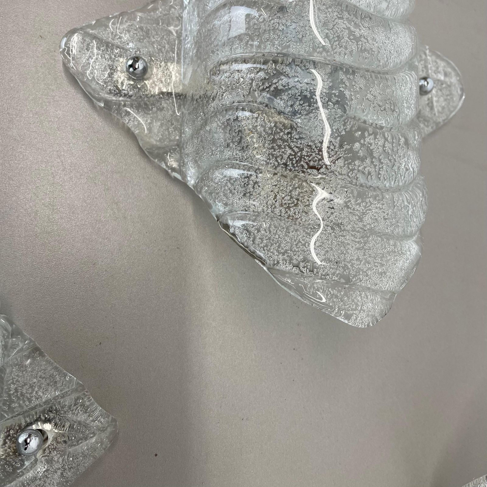 photo furniture Set Of 3 Murano Ice Glass Wall Light Sconces Fischer Leuchten Germany, 1970