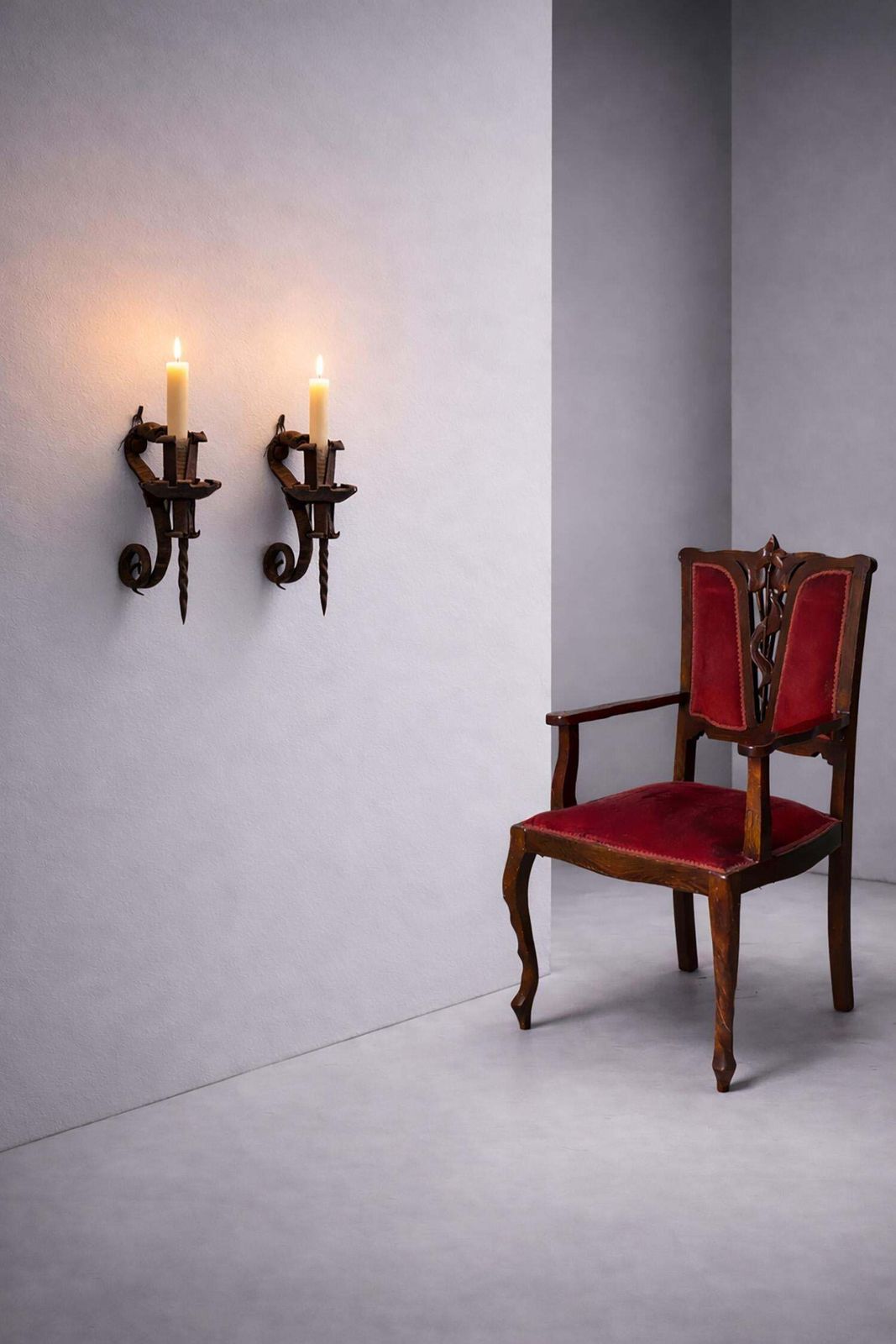 Pair Of Art Nouveau Wrought Iron Wall Candle Holders, Fratelli Matteucci Faenza photo for sale