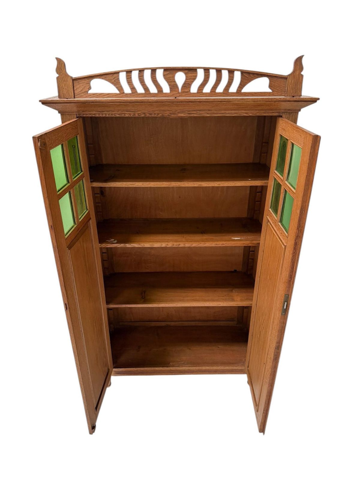 Arts & Crafts Art Nouveau Bookcase With Original Green Glass, 1900s photo furniture