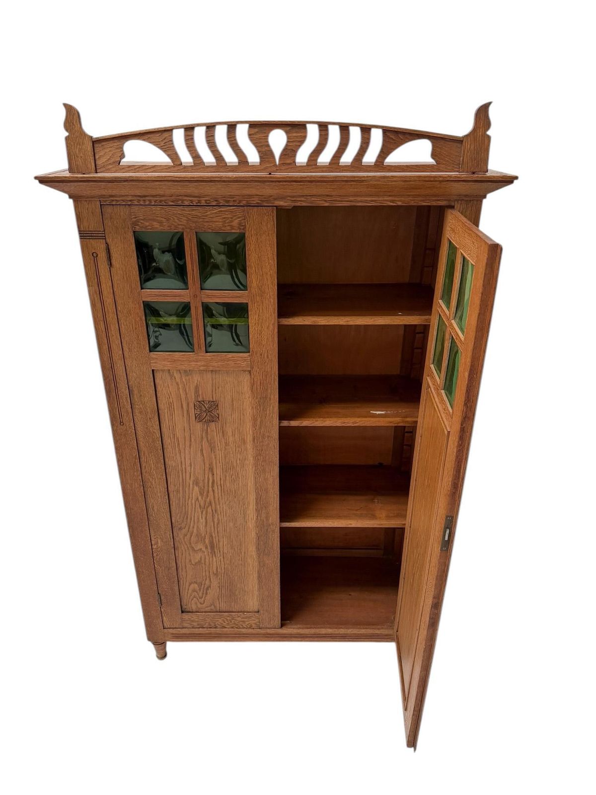 Arts & Crafts Art Nouveau Bookcase With Original Green Glass, 1900s photo for sale