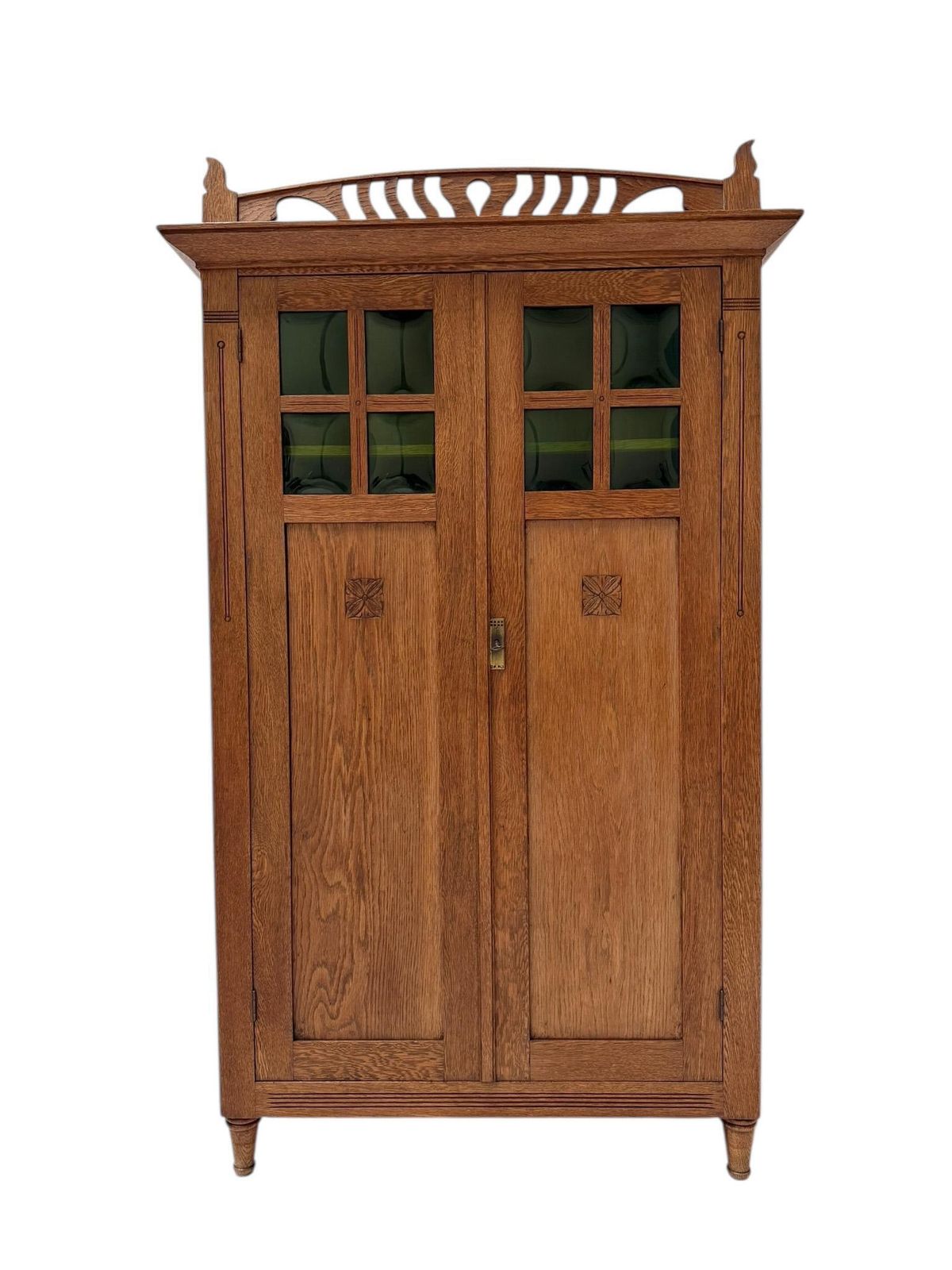 Arts & Crafts Art Nouveau Bookcase With Original Green Glass, 1900s photo Furniture
