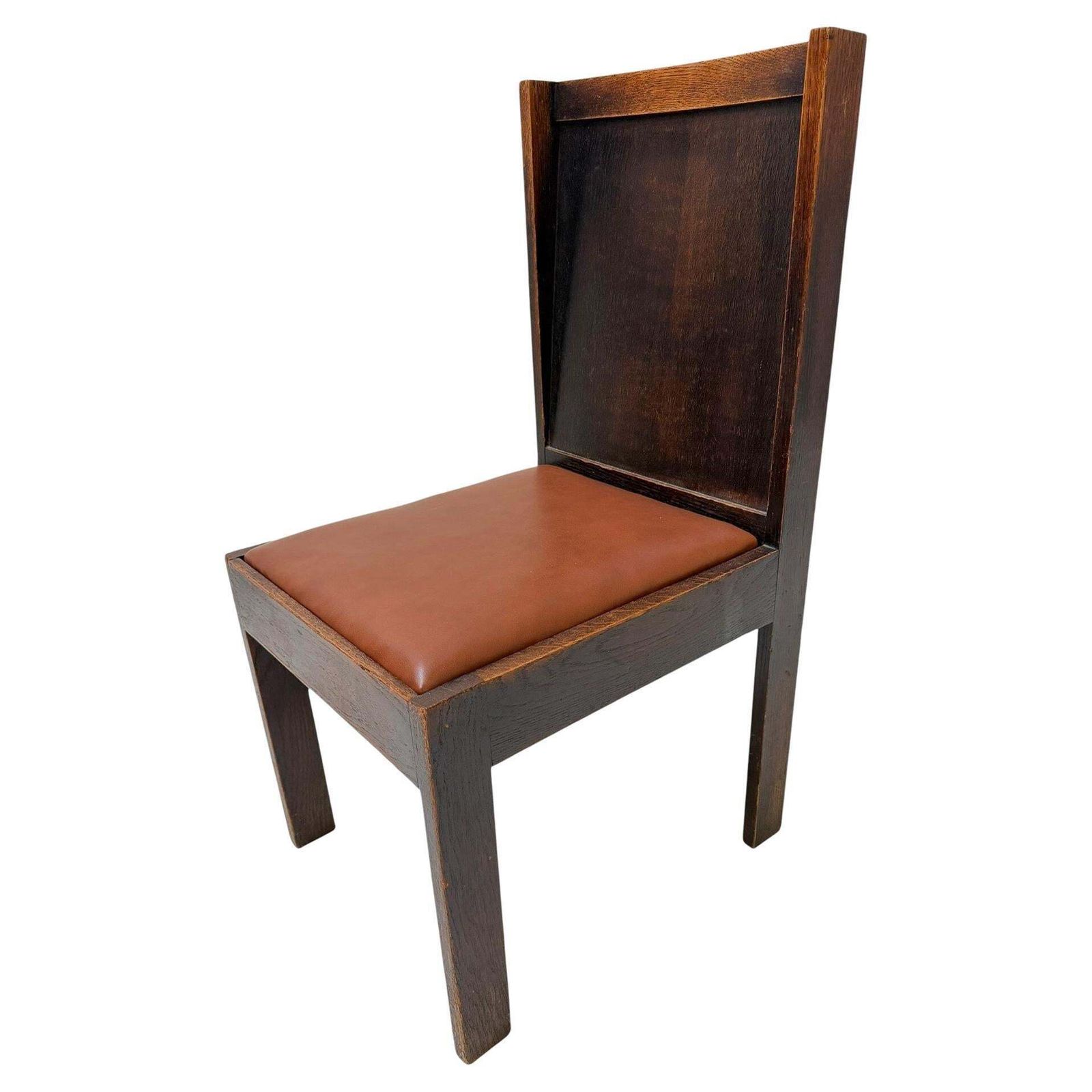 Art Deco Modernist Side Chair With Leather Seat, 1930s