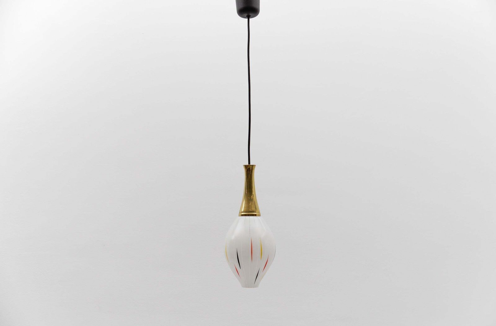 Lovely 50s Mouth Blown Glass Hanging Lamp With Brass, Germany Mid Century Modern photo furniture