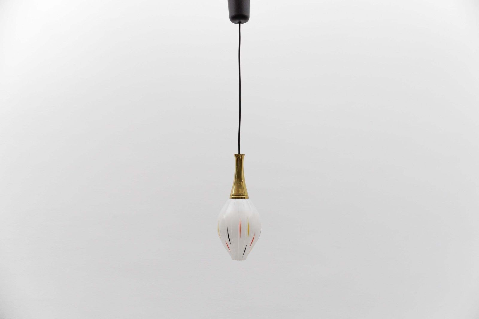 Lovely 50s Mouth Blown Glass Hanging Lamp With Brass, Germany Mid Century Modern photo for sale