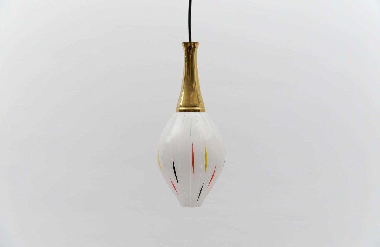Lovely 50s Mouth Blown Glass Hanging Lamp With Brass, Germany Mid Century Modern photo vinterior