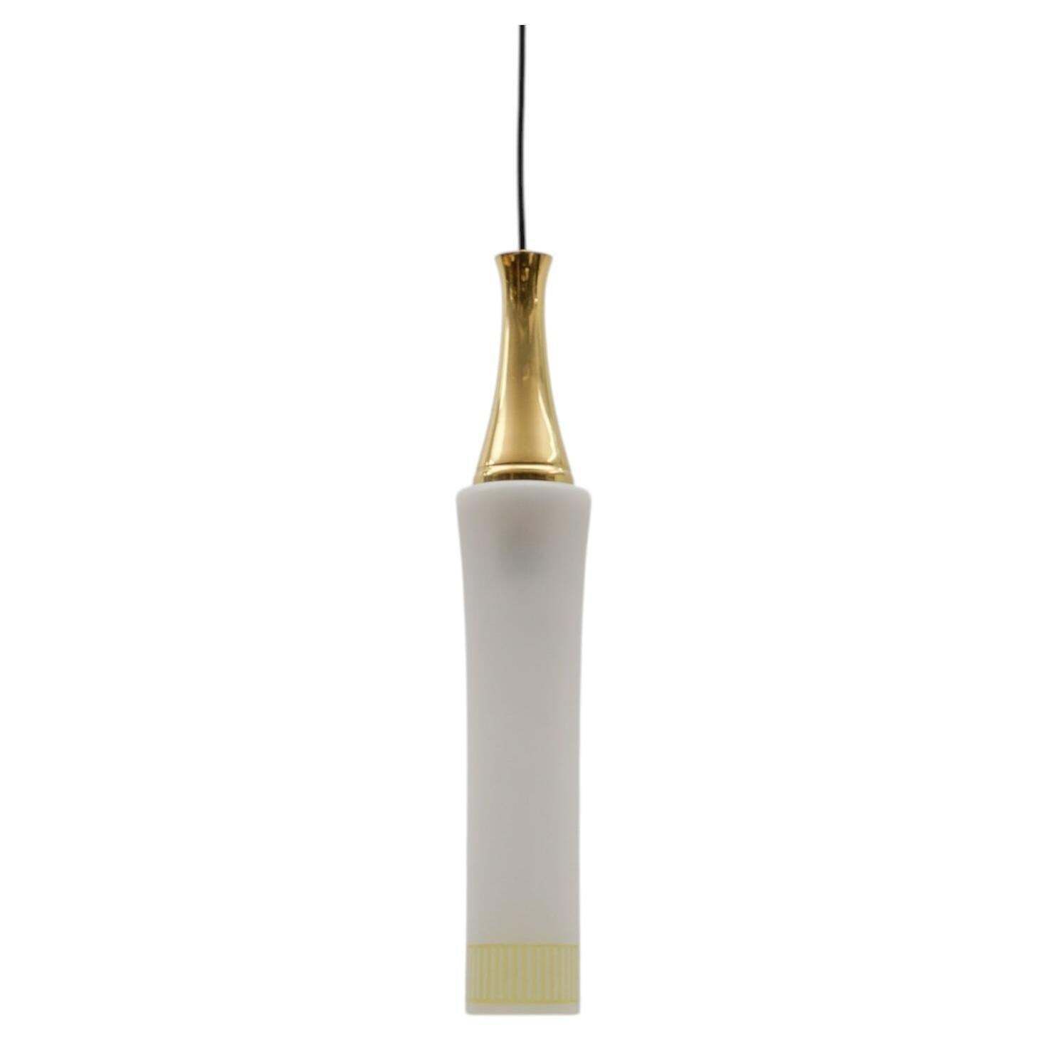 Lovely Cylindrical Glass Hanging Lamp With Brass, Mid Century Modern, Germany