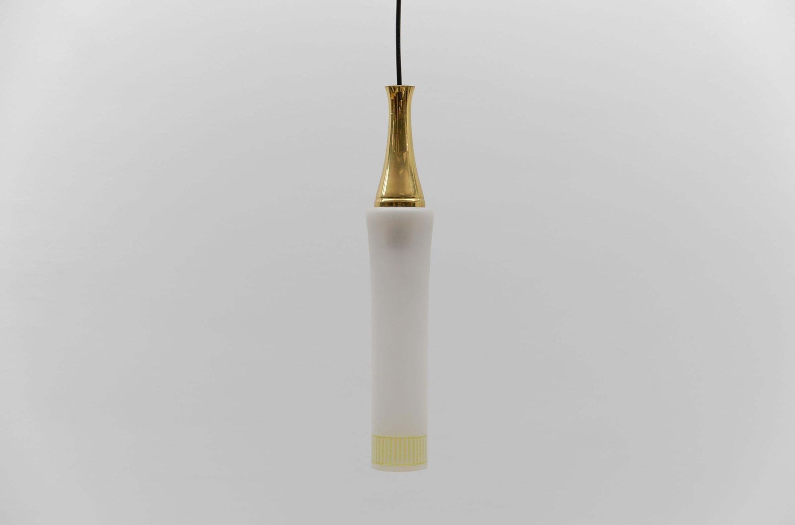 Lovely Cylindrical Glass Hanging Lamp With Brass, Mid Century Modern, Germany photo Lighting