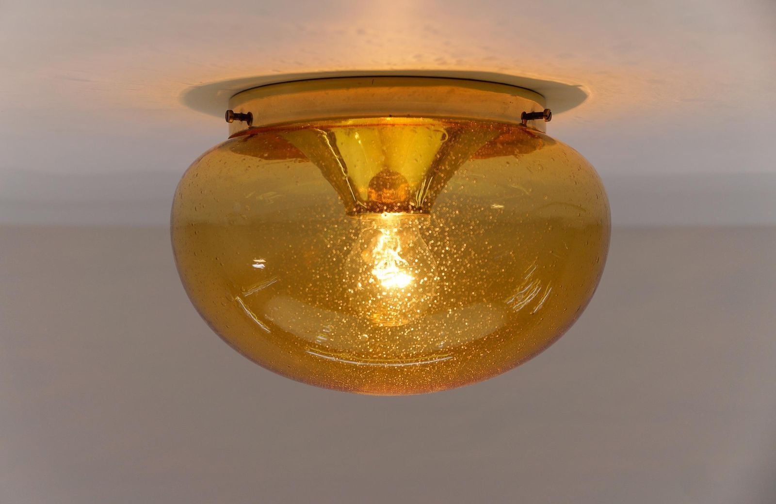 Pair Of Amber Gold With Air Bubble Inclus Wall Lamps / Flush Mount Lights, 1960s photo for sale