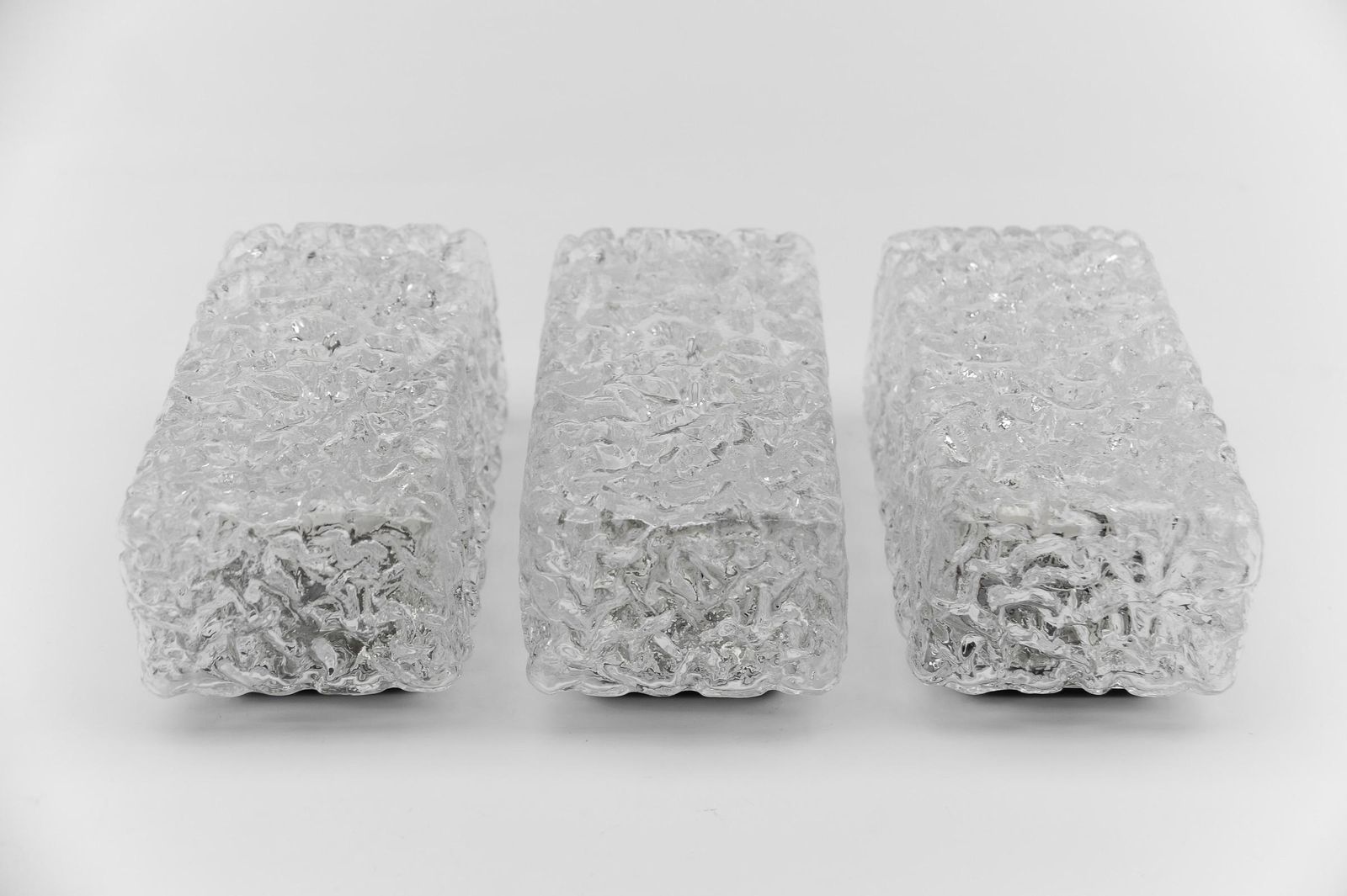 photo furniture Set Of 3 Petit Glass Wall Lamps Or Flush Mounts By Limburg, 1960s Germany