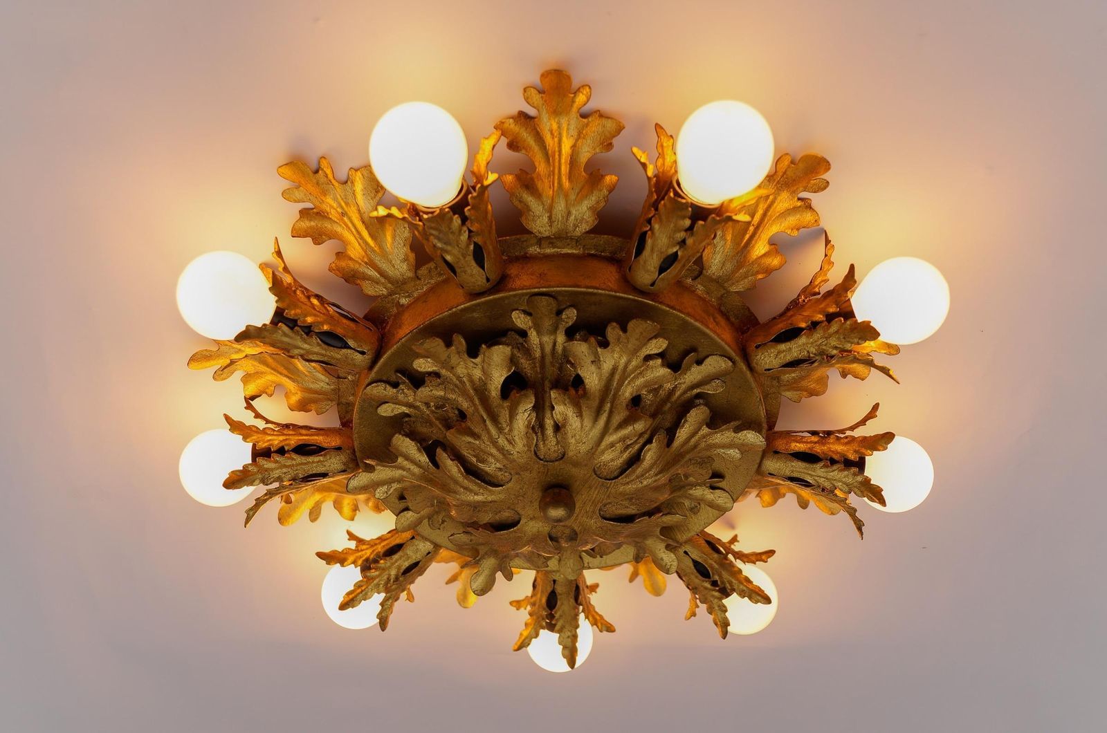 Large Vintage Florentine Leaf Ceiling Lamp By Banci Firenze, 1960s, Italy photo 1553.0