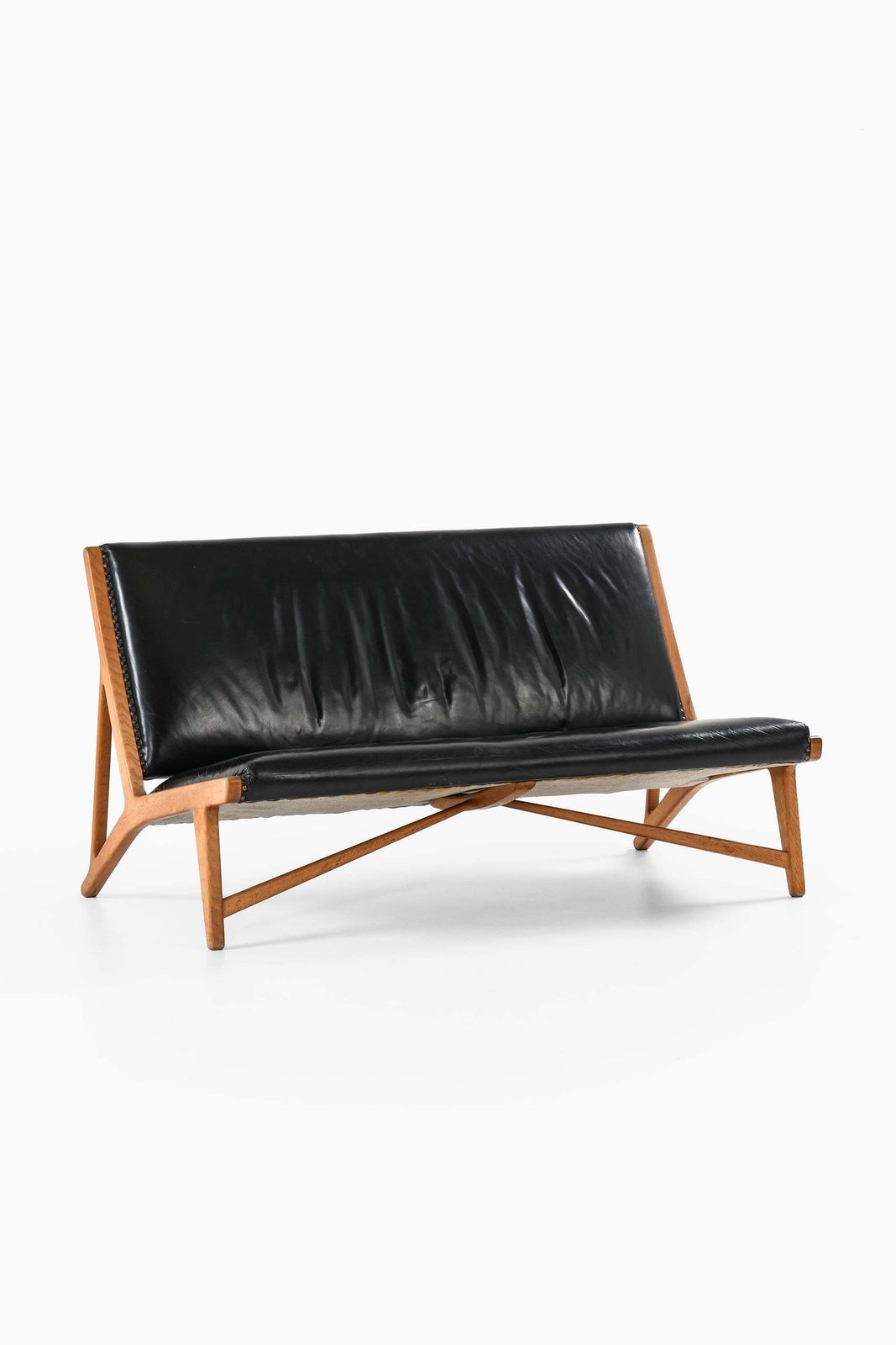Sofa In Leather And Oak By Hans Wegner, 1949 photo for sale