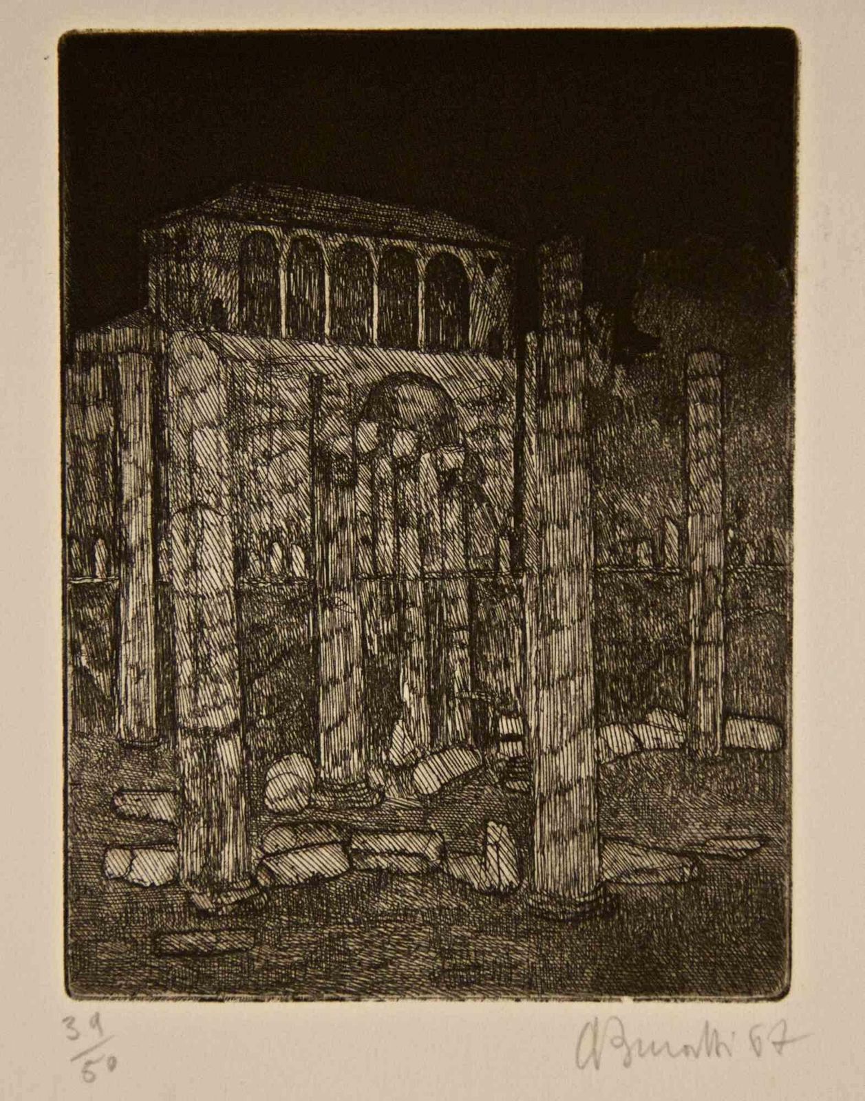 Armando Burattitrajan's Market   Etching By Armando Buratti   1960s1960s