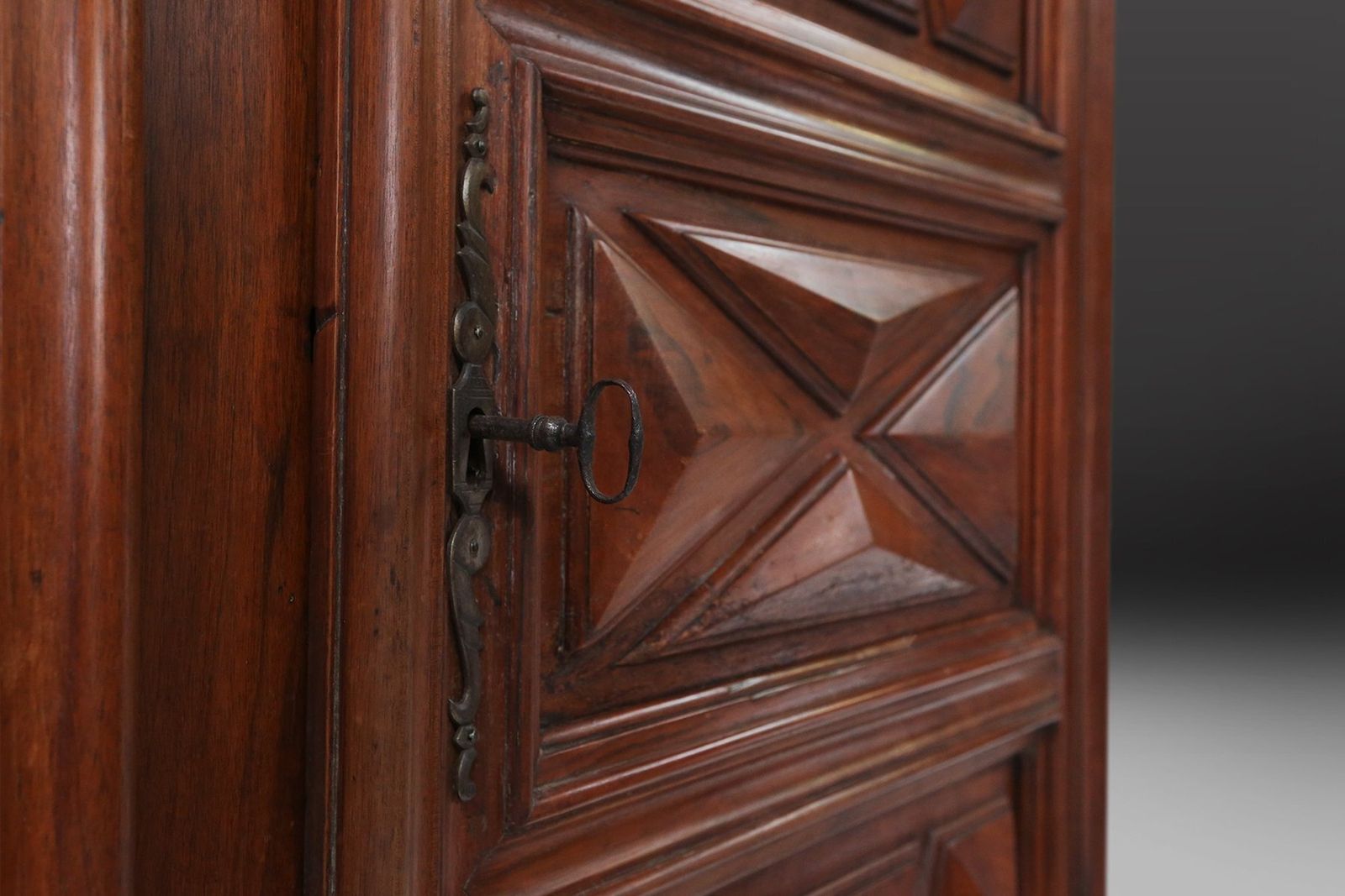 Furniture French Louis XIII Oak Wardrobe With Geometric Carving, Early 17th Century photo