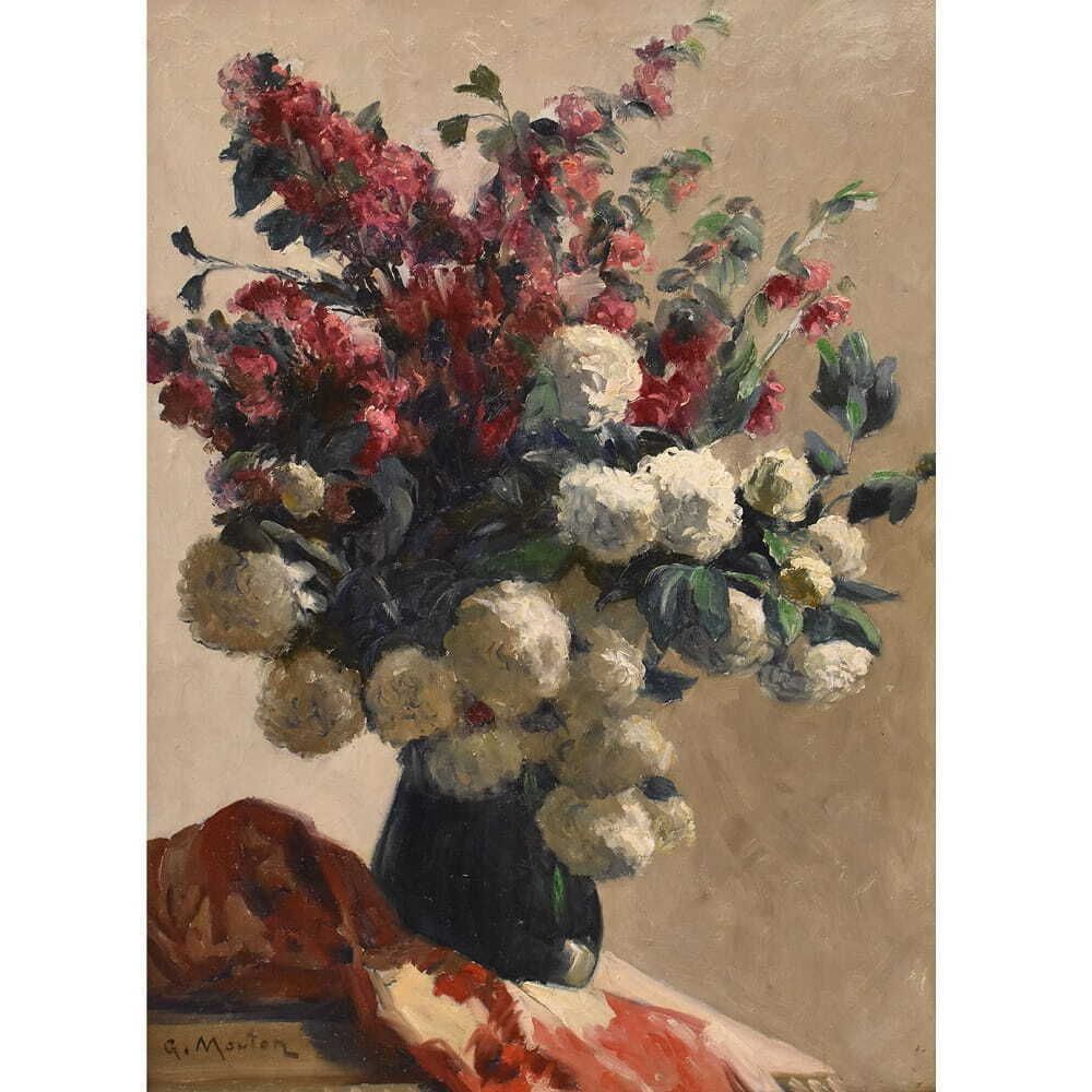 Art Nouveau Still Life Painting, Flowers, Spring Floral, Oil On Canvas, XX photo for sale