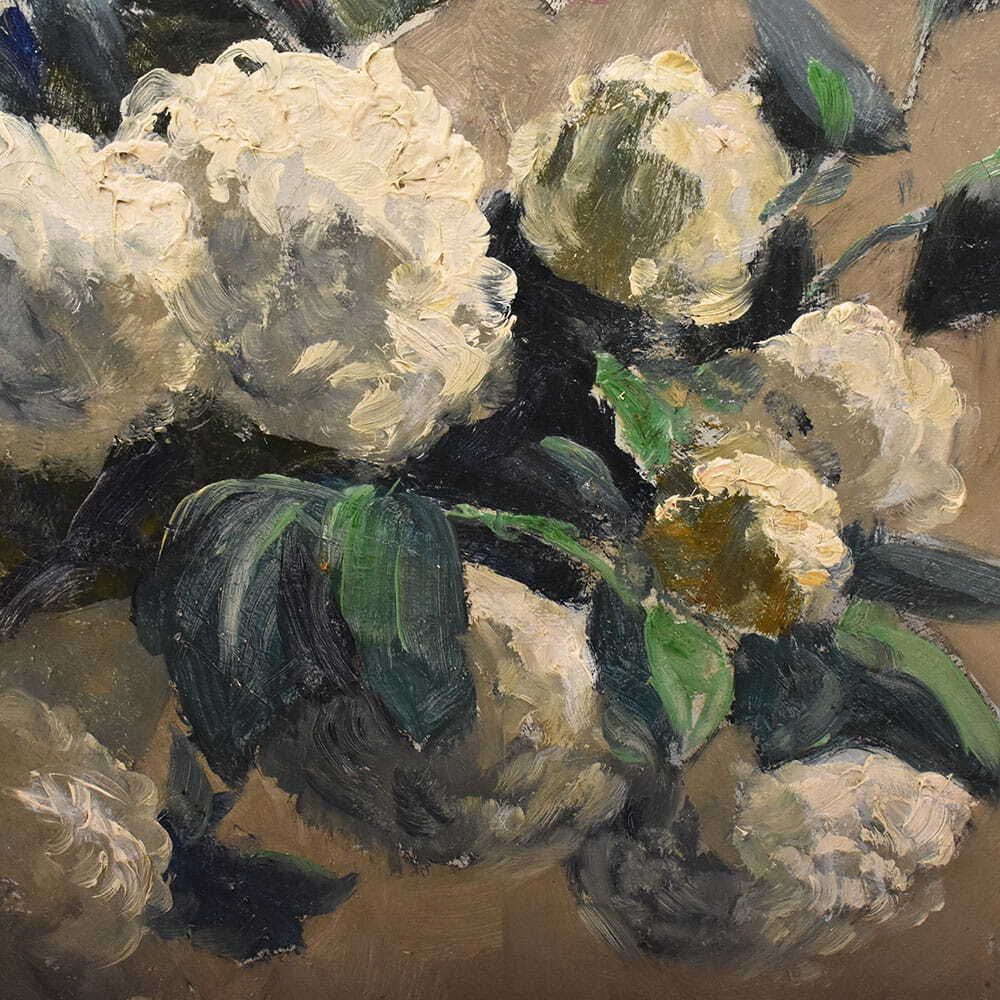 Art Nouveau Still Life Painting, Flowers, Spring Floral, Oil On Canvas, XX photo vintage