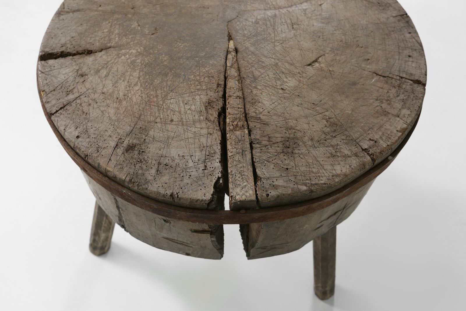 Large Rustic French Chopping Block Table, France, 1920s photo vinterior