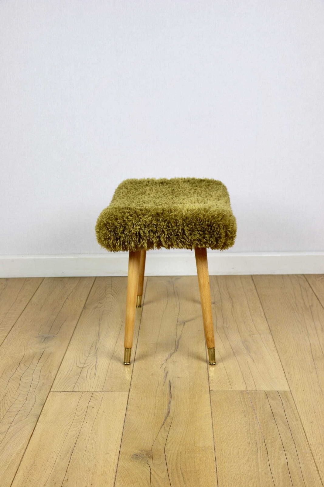 Edmund Homa Stool, High Seat, Khaki / Olive Pile   Gilded Beech Legs photo for sale