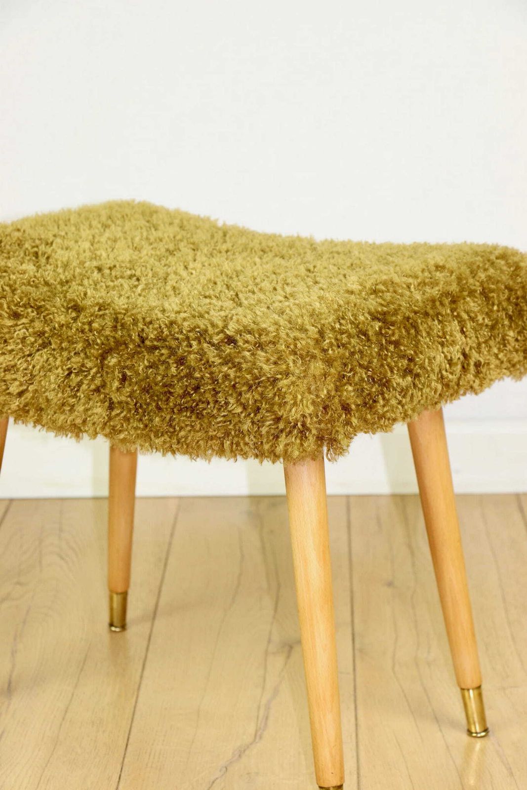 Edmund Homa Stool, High Seat, Khaki / Olive Pile   Gilded Beech Legs photo buy