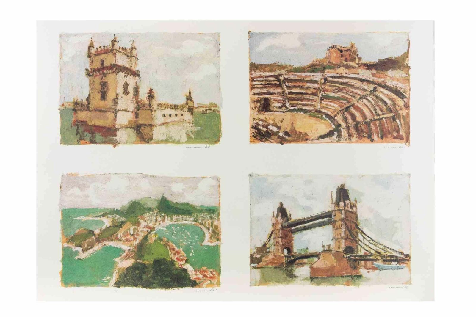 Franco Marzilliitalian Landscapes   Lithograph By Franco Marzilli   1980s1980s photo furniture
