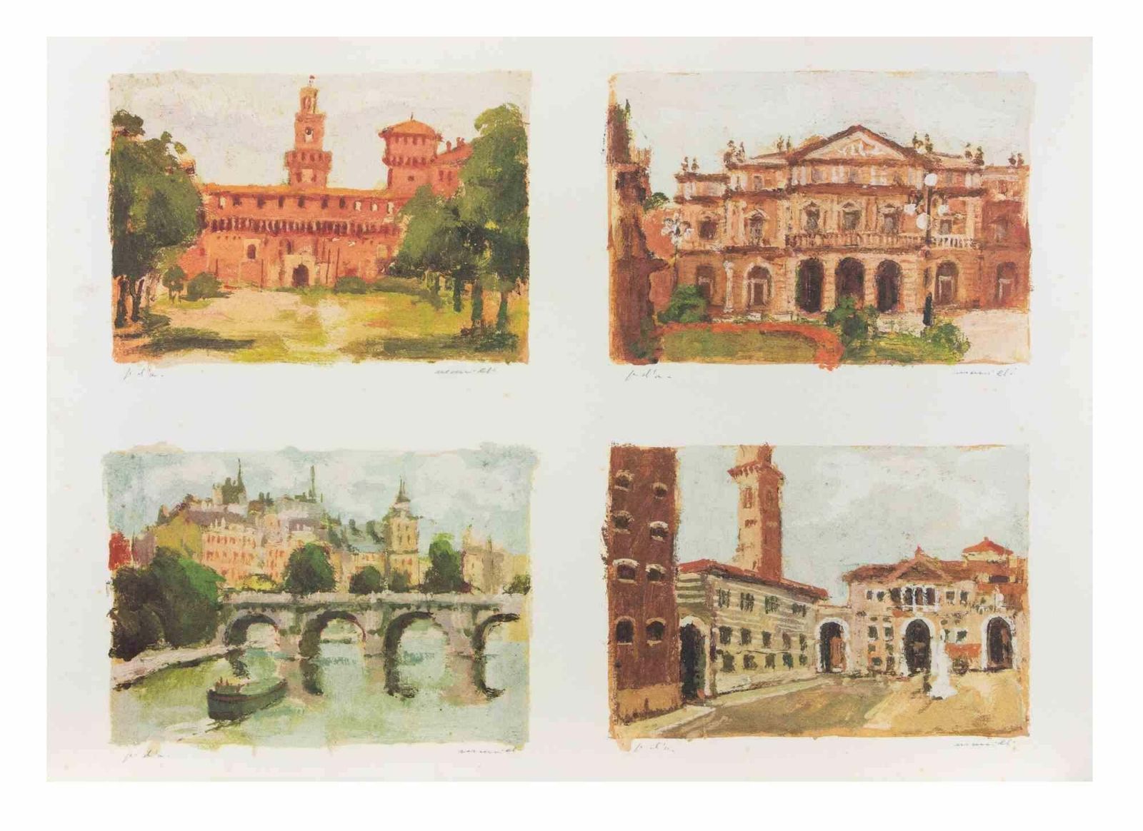 Franco Marzilliitalian Landscapes   Lithograph By Franco Marzilli   1980s1980s photo furniture
