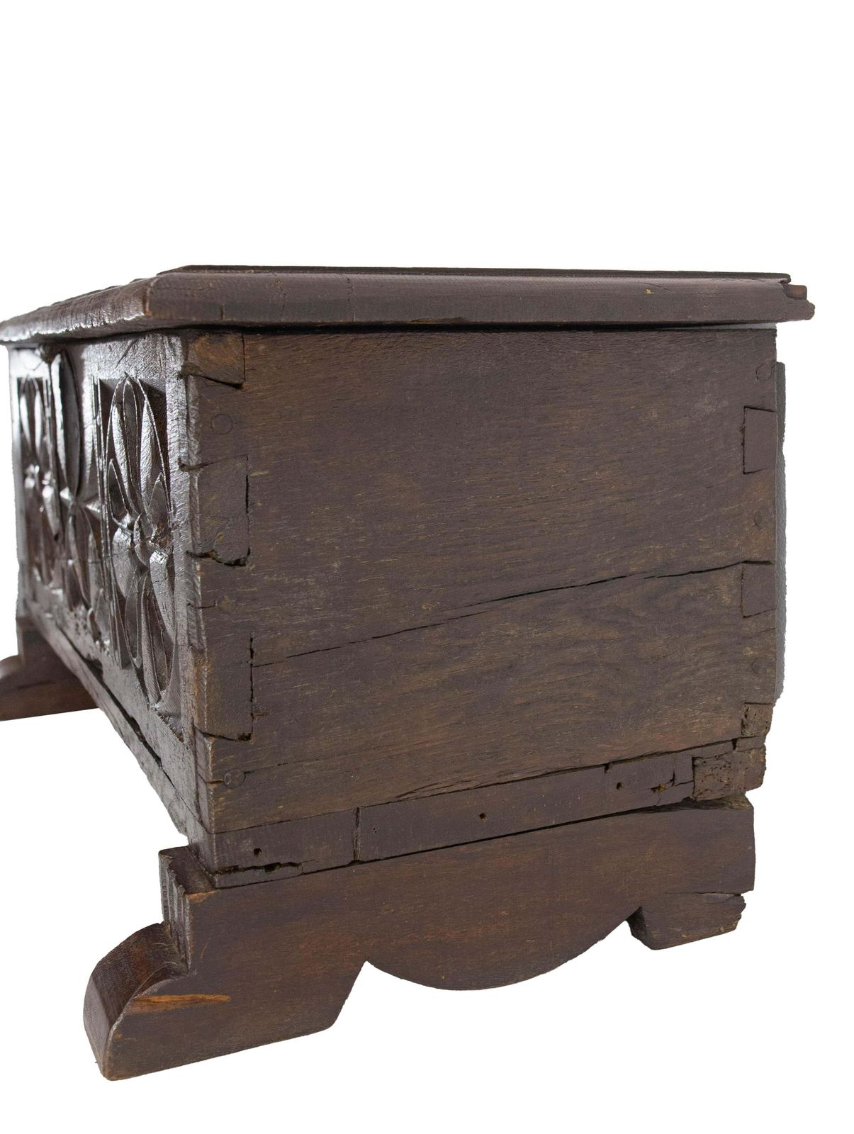 1900 Little Rustic Chest Or Coffer Gothic Carved Oak & Wrought Iron, French photo buy