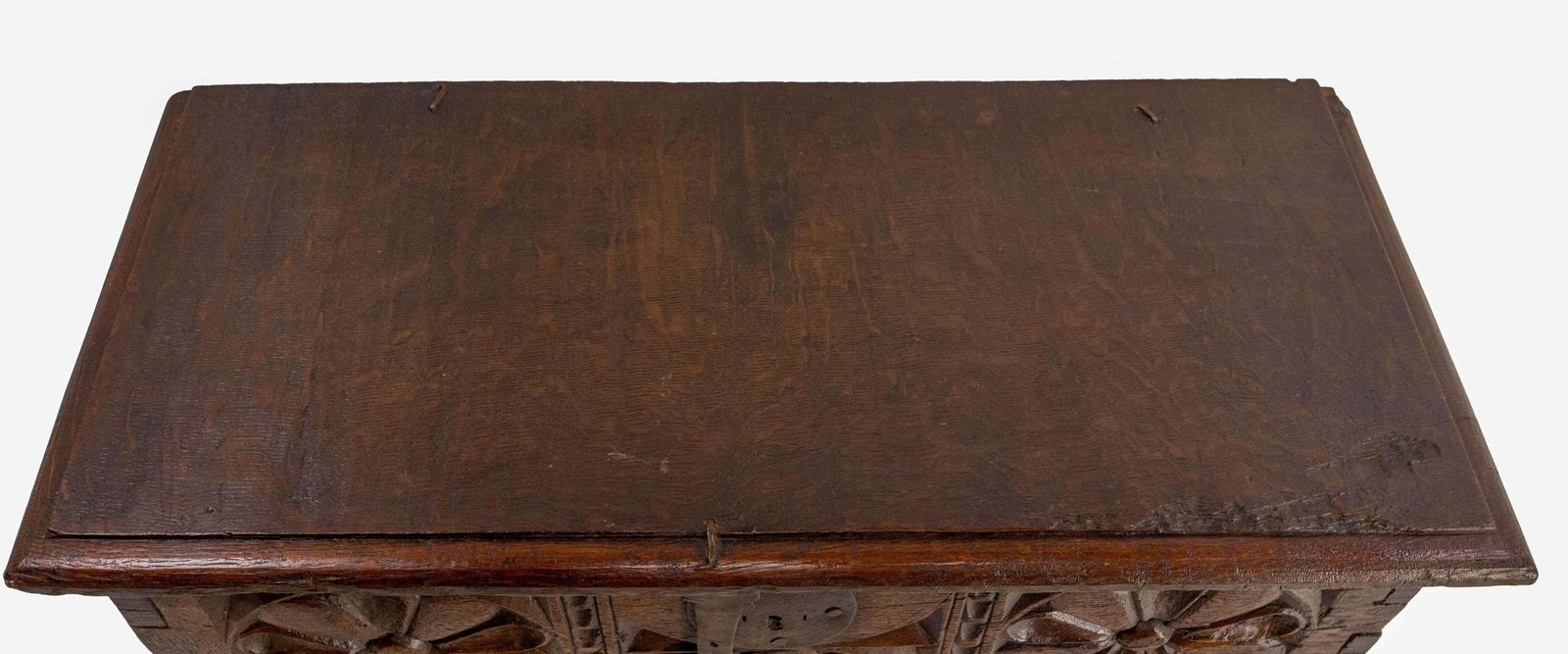 photo furniture 1900 Little Rustic Chest Or Coffer Gothic Carved Oak & Wrought Iron, French