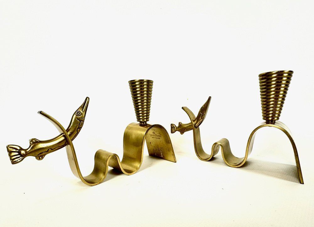 Swedish Brass Candleholder By Carl Einar Borgström For Ystad Metall, 1940s, Set Of 2 photo vinterior