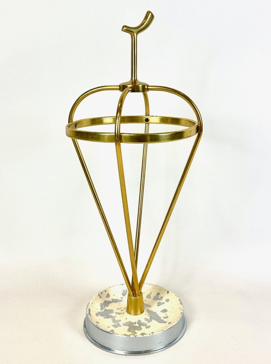 Mid Century Modern Austrian Aluminium And Brass Umbrella Stand, 1960s
