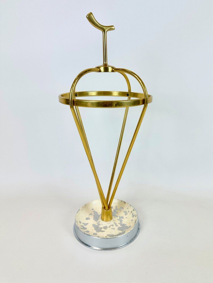 Mid Century Modern Austrian Aluminium And Brass Umbrella Stand, 1960s photo vinterior