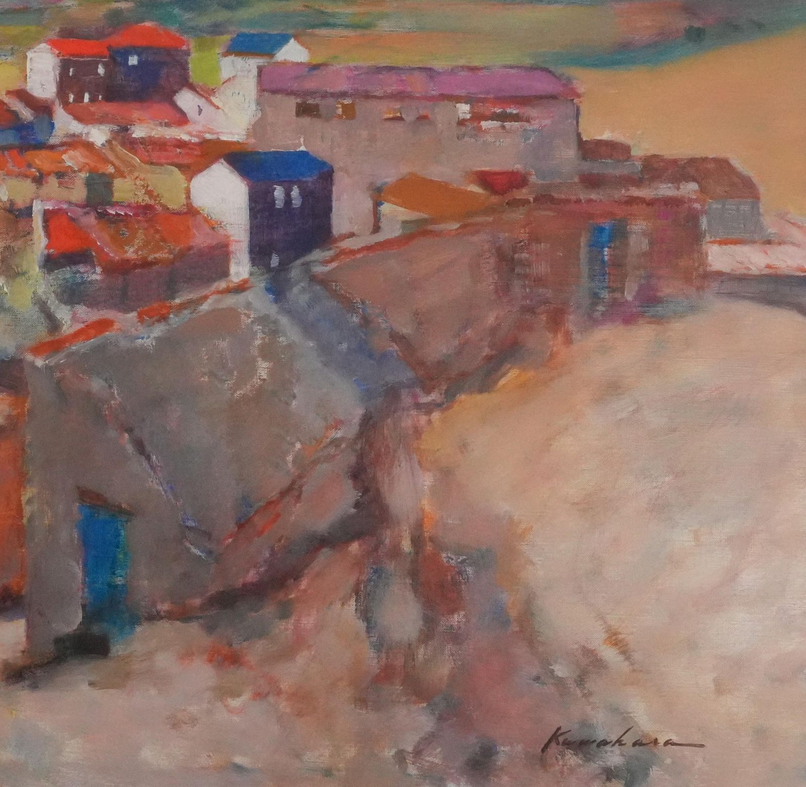 Masaaki Kuwaharaspanish Village   Original Oil On Canvas, Signedc. 1965 photo for sale