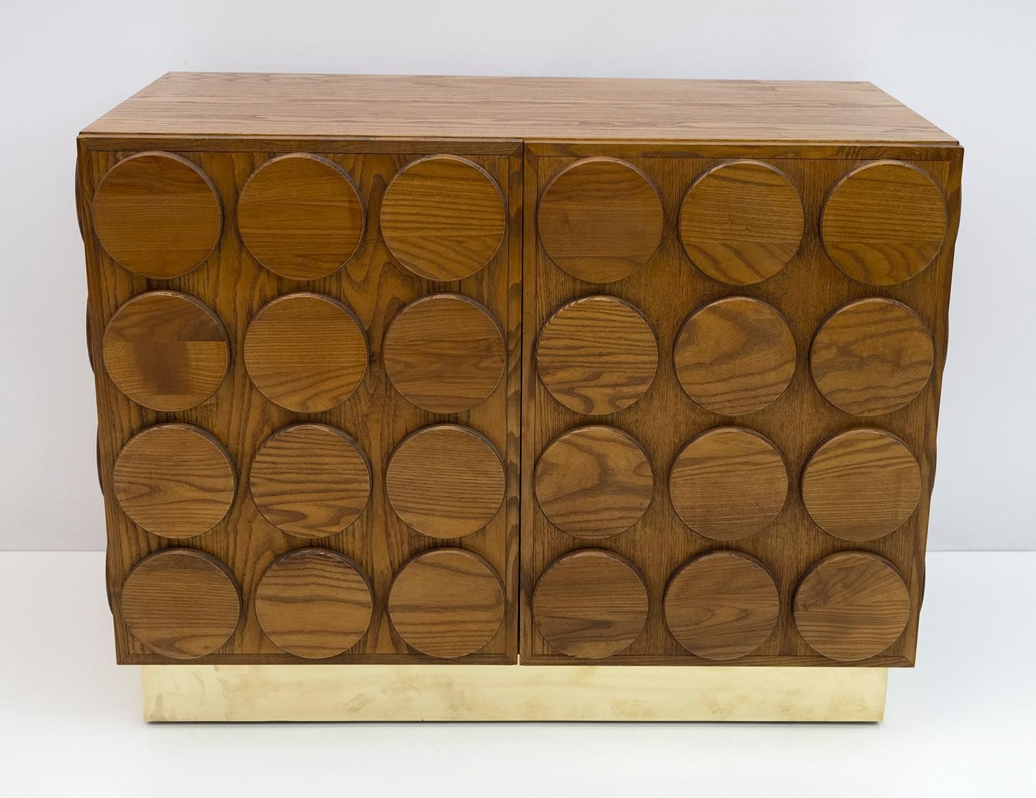 Brutalist Italian Chestnut Wood And Brass Bar Cabinet, 1970s photo Furniture