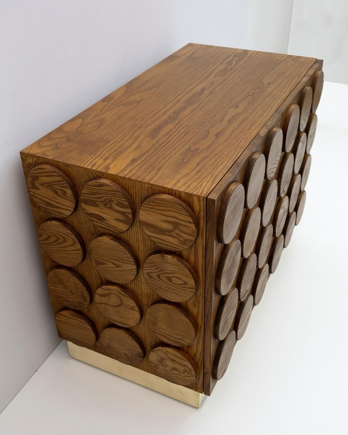 Brutalist Italian Chestnut Wood And Brass Bar Cabinet, 1970s photo 3049.0