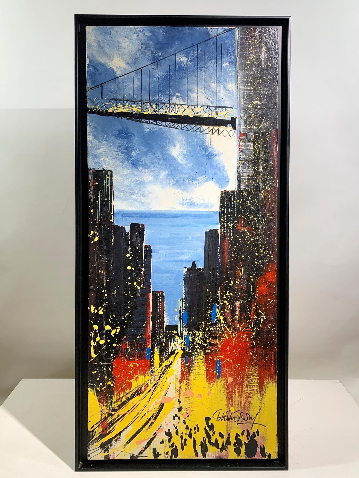 Christian Claerbout Expressionist New York Cityscape Painting, Signed photo furniture